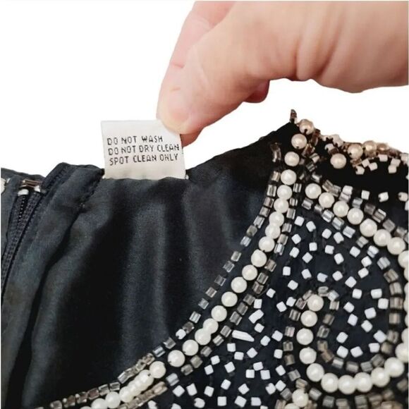 NEW 80s Vintage Lawrence Kazar 100% Silk Beaded and Pearls Evening Gown in Black - Picture 13 of 14